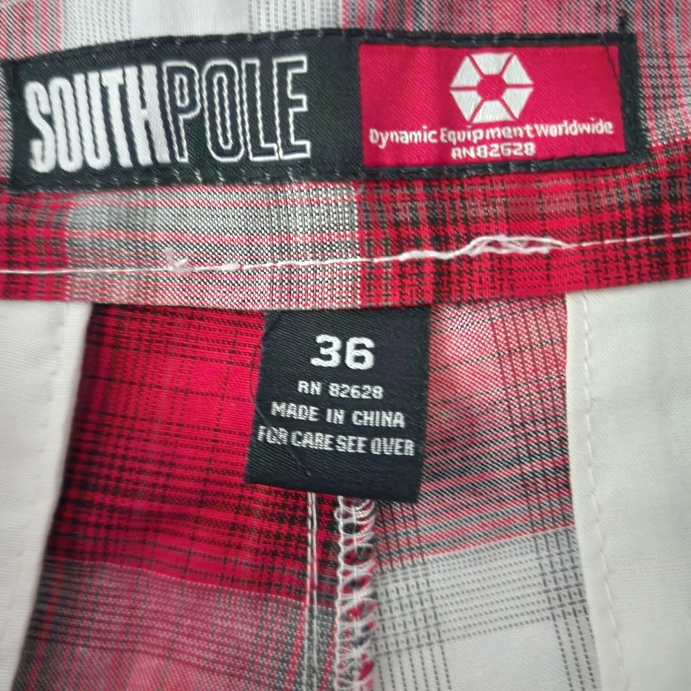 SOUTH POLE Red & White Plaid Shorts.